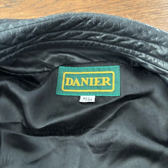 Vintage Danier Black Leather Bomber Moto Zip Up Jacket - Picture 11 of 16